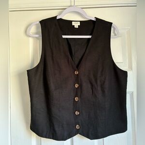 J.Crew Women’s Linen Black Button Front Vest 14